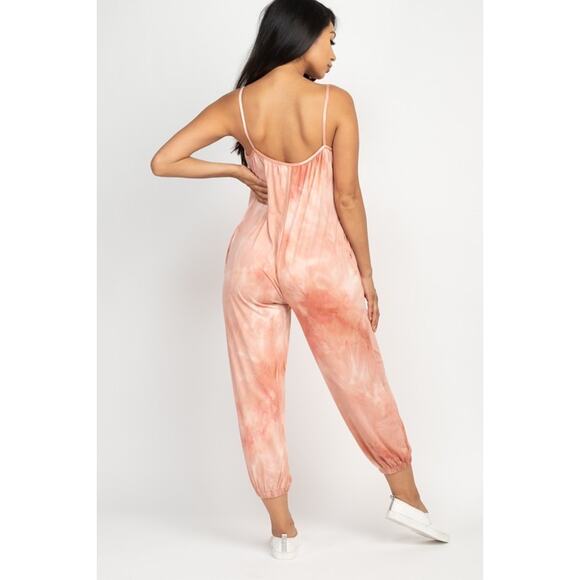Tie-dye spaghetti strap jumpsuit (Mauve)-Large - Picture 2 of 2